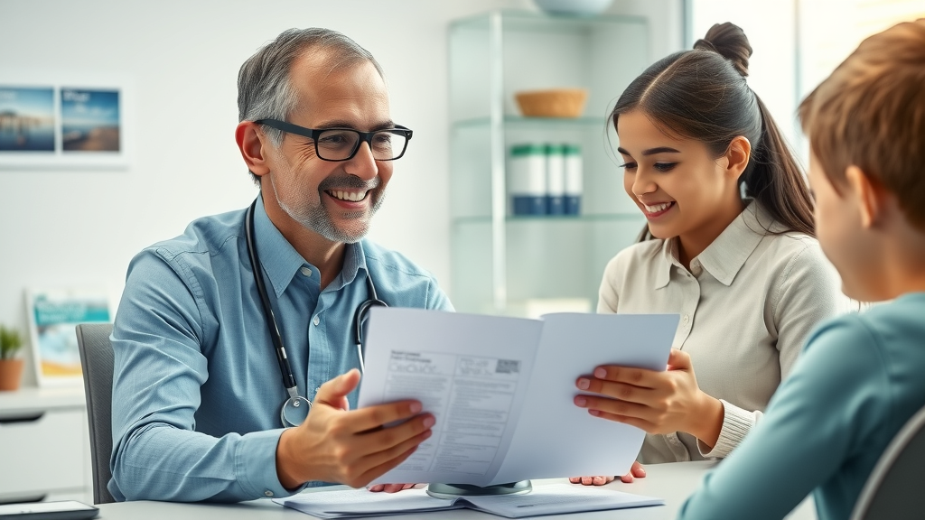 Dental insurance agent reviewing coverage for orthodontic treatment with patients in Myrtle Beach