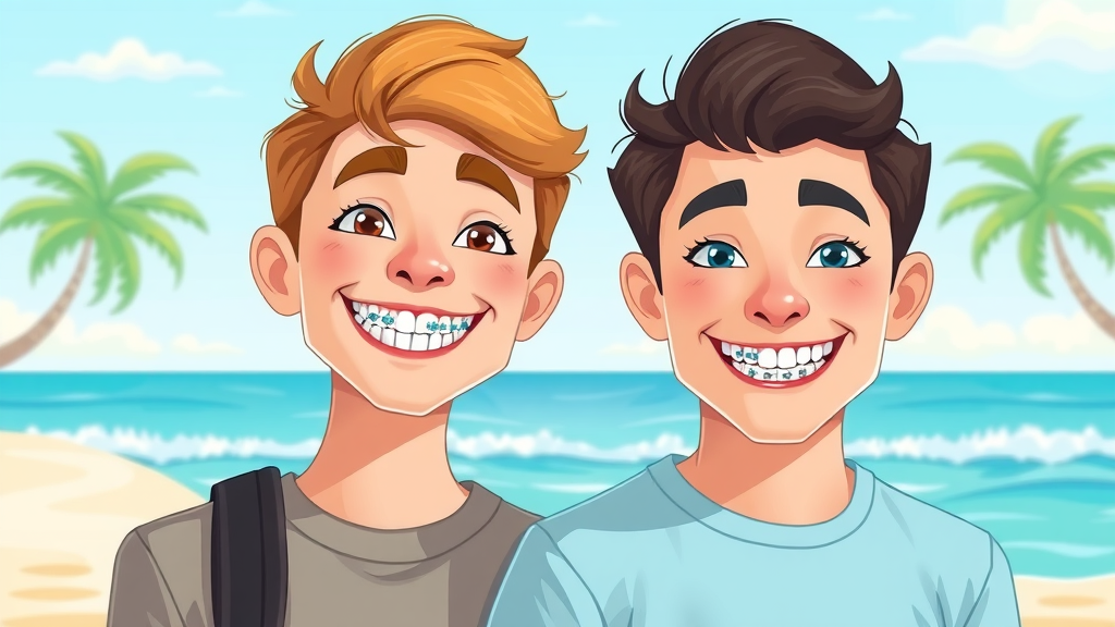teen and adult with different braces types in Myrtle Beach, showing traditional, ceramic, and clear aligners