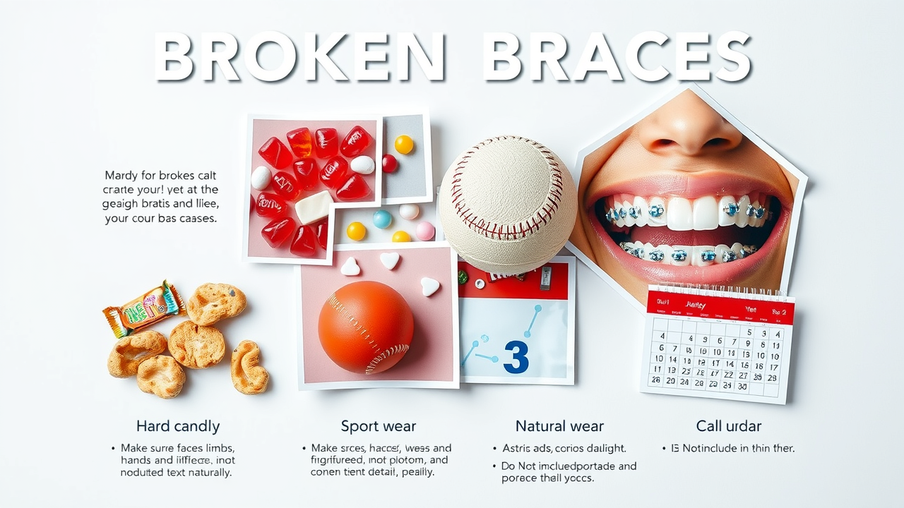 diagram showing hard foods, sports injury, and natural wear as causes of broken braces or wires in Pawleys Island
