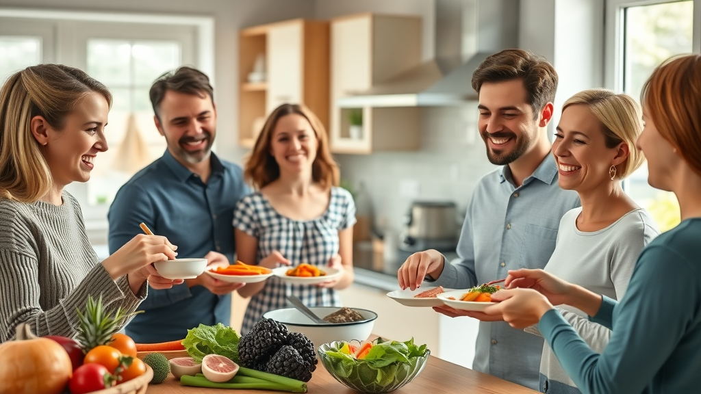 Family enjoying best foods for braces in Conway SC together in a bright kitchen, preparing and serving braces-friendly meals