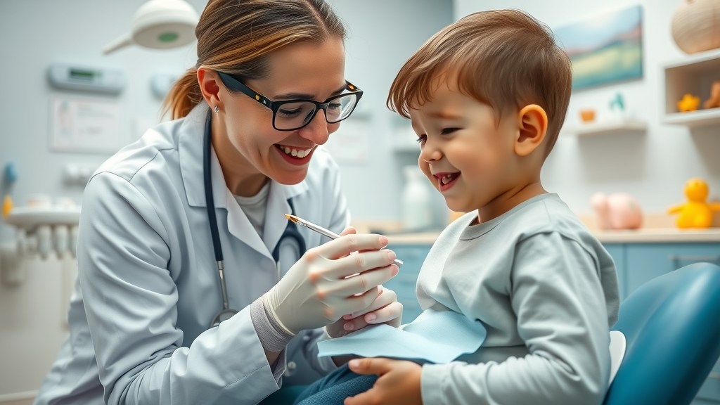 pediatric dentist examining a child