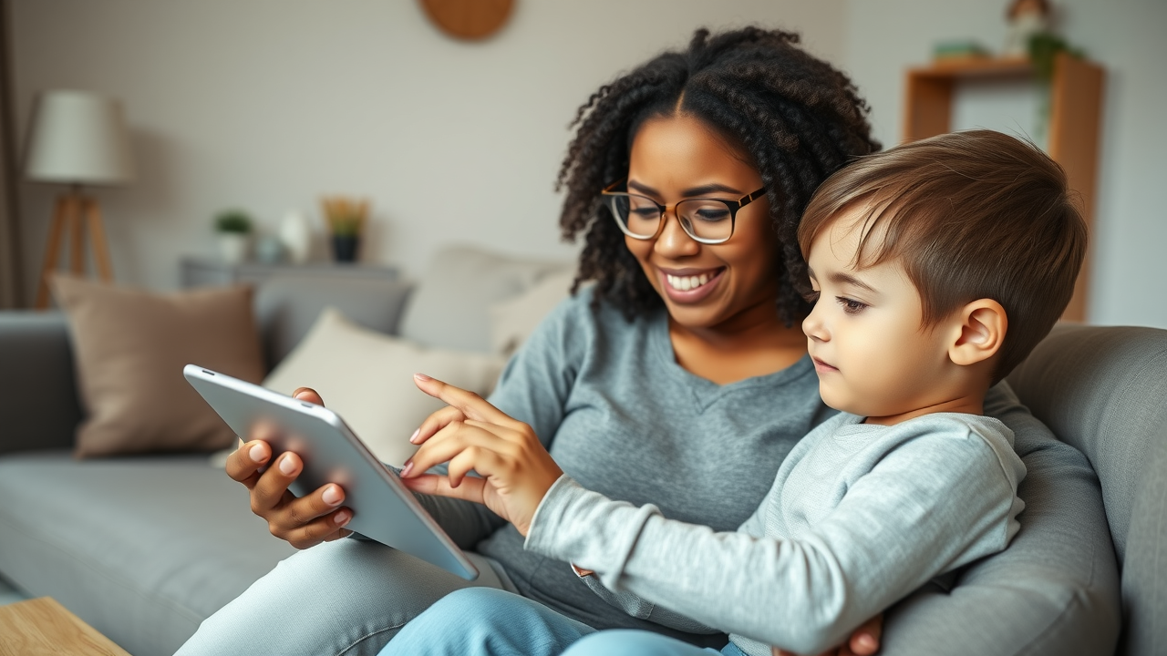organized parent using tablet to schedule child