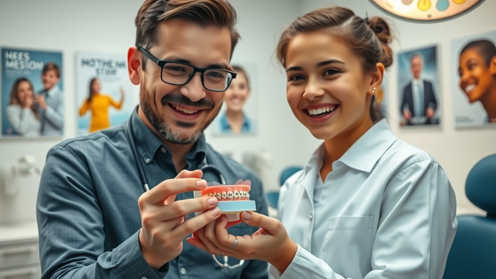 Murrells Inlet dentist shows custom mouth guard to teen patient with braces