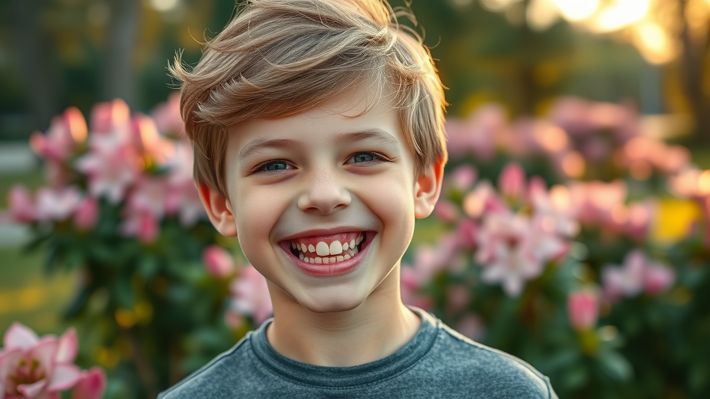 delighted preteen showing straight teeth and confidence after early orthodontic care in a Conway park