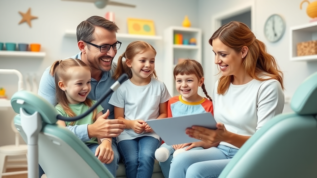 Cheerful Murrells Inlet family consulting with a pediatric dentist about kids