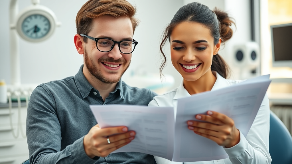 modern orthodontic consultation, two adults (one with clear aligners, one with metal braces) reviewing treatment time: do aligners really work faster than braces?, contemporary orthodontic clinic setting