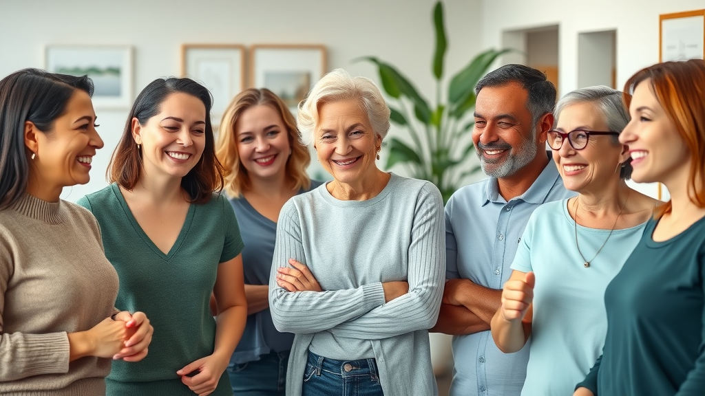 diverse group of adult patients sharing smiles with different orthodontic treatments, illustrating treatment time differences