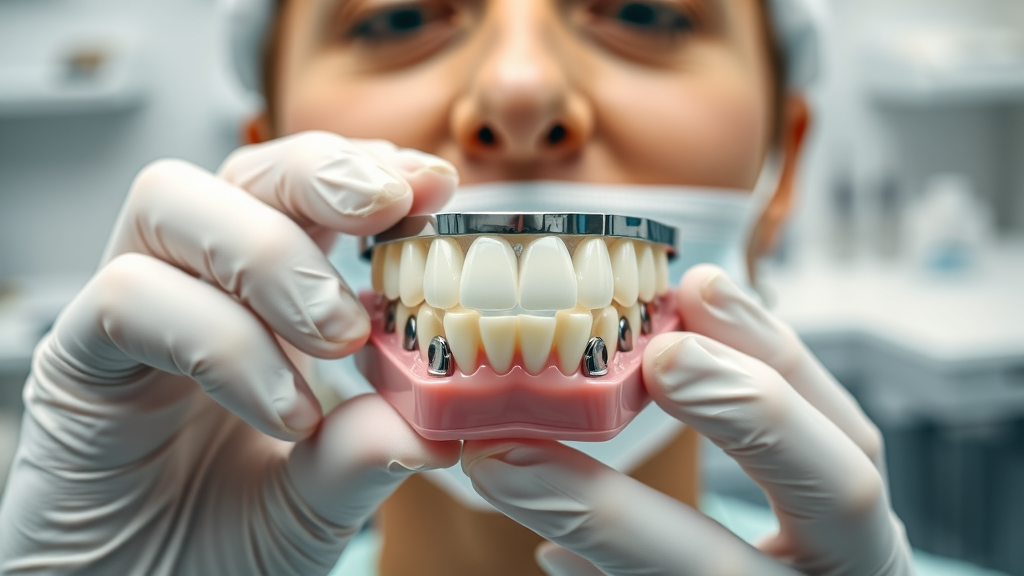 close-up palatal expander device being held by orthodontist hands in Myrtle Beach clinic