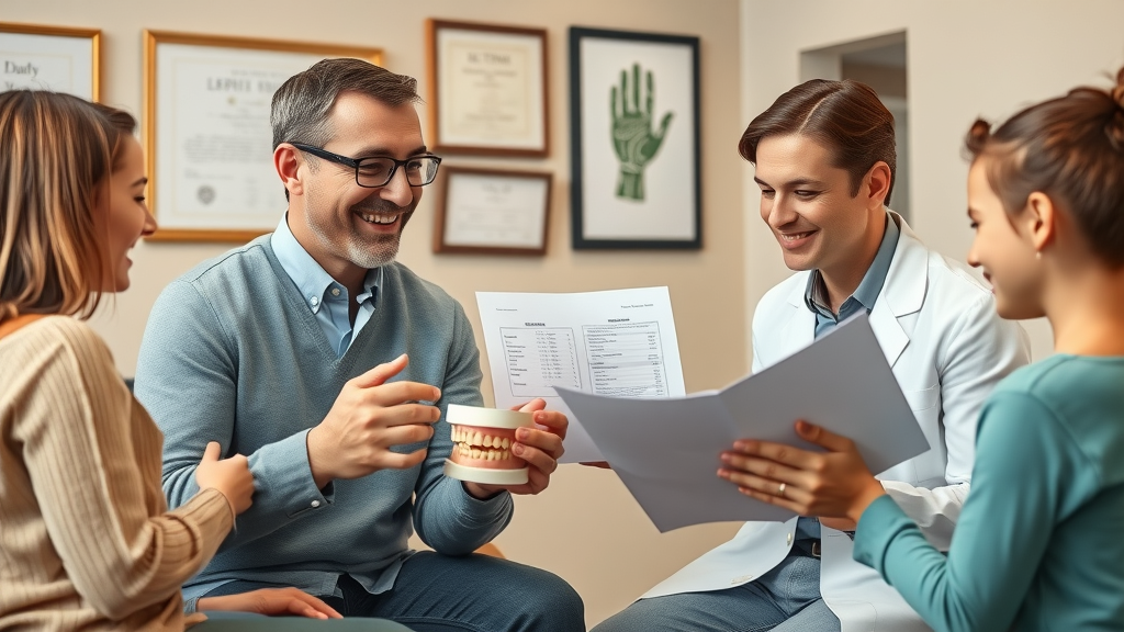 Myrtle Beach orthodontist consulting a family about treatment plans and costs with smile and reassurance.
