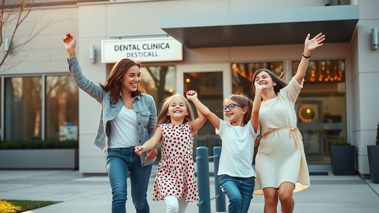 Joyful family celebrating after orthodontic visit, Grand Strand dental clinic, healthy kids smile
