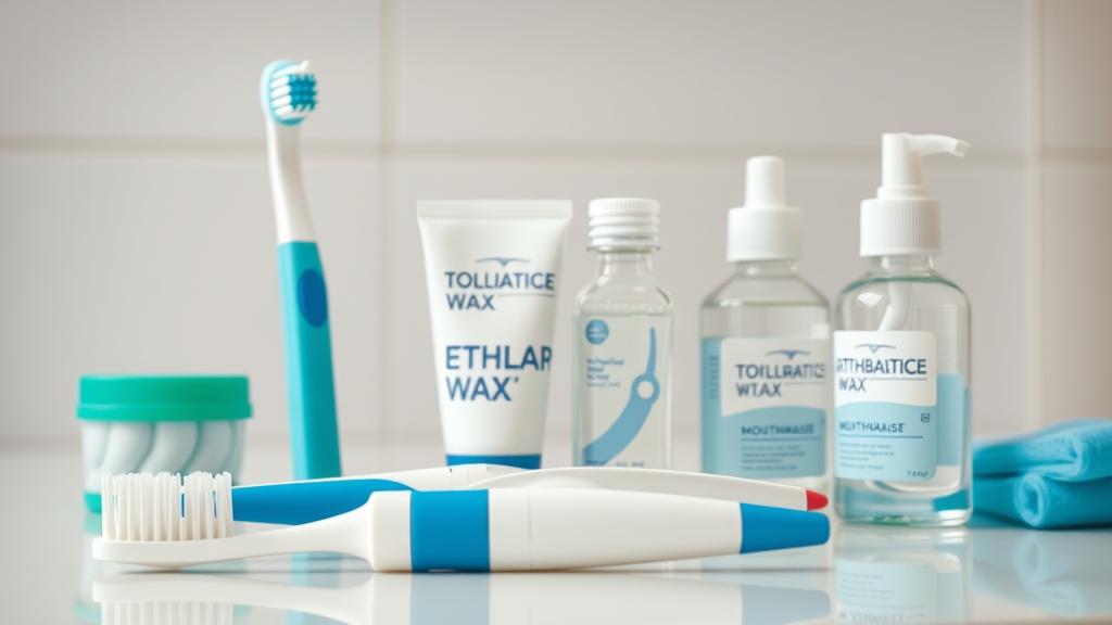 Essential braces survival kit items for Georgetown, SC: toothbrush, lip balm, orthodontic wax, rubber bands, and more