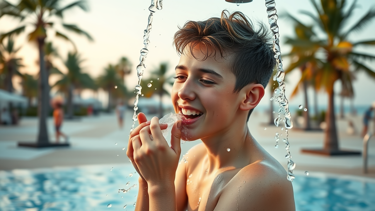 Close-up orthodontic model showing water droplets on metallic braces with clinical dental tools in background, illustrating salt water effects.