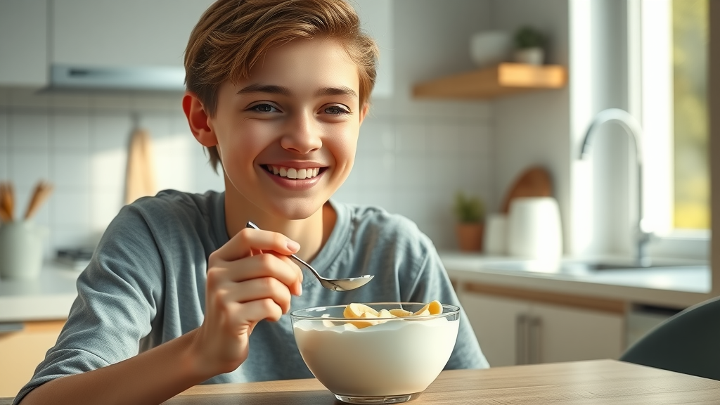Teenager eating soft foods with braces during the first week - what to eat with braces, the first week