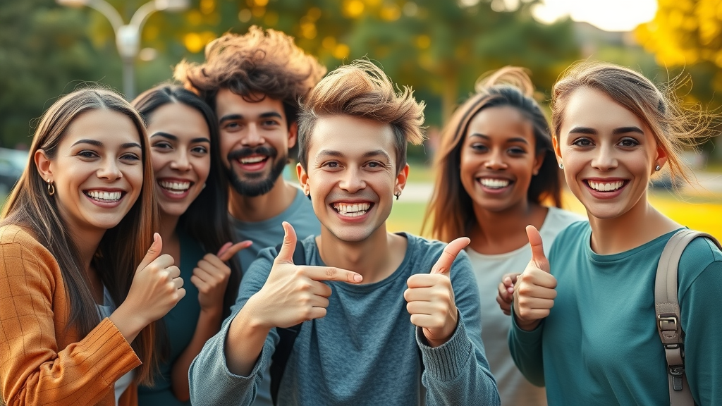 Diverse group celebrating their straight teeth after successful long-term orthodontic results