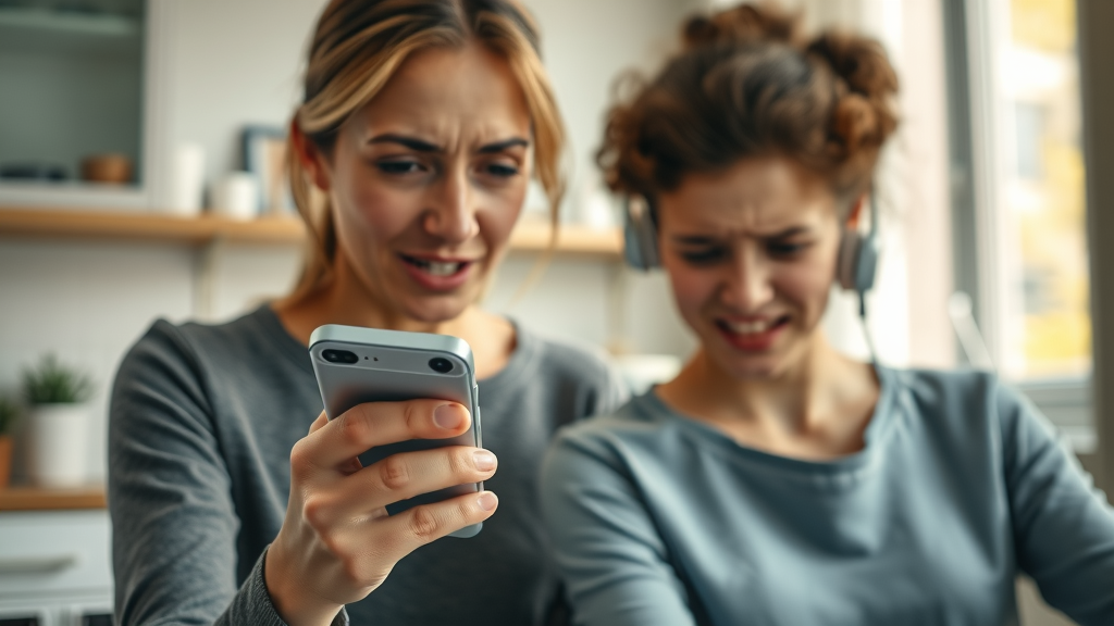 concerned parent calling a dental office on a smartphone with a teenager in background showing discomfort, emergency dental care conway sc