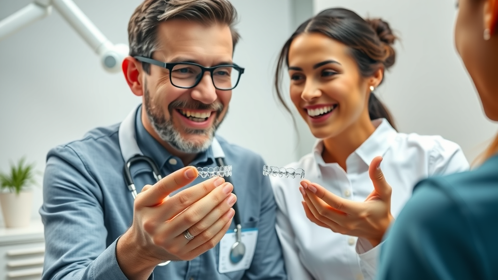 Professional orthodontist comparing braces and clear aligners for top questions patients ask about braces vs. aligners