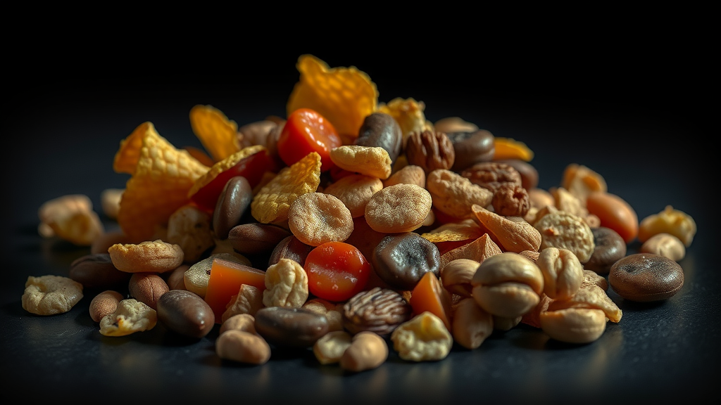 Crunchy chips, hard candies, sticky caramels, and unshelled nuts—foods to avoid with braces when you have pain, shown dramatically