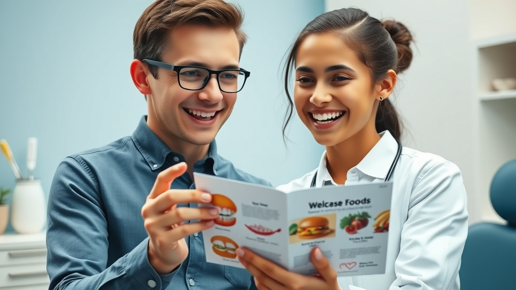 Orthodontist giving fast food eating advice to a teenager with braces, expert tips, safe food options, eat with braces, orthodontic treatment