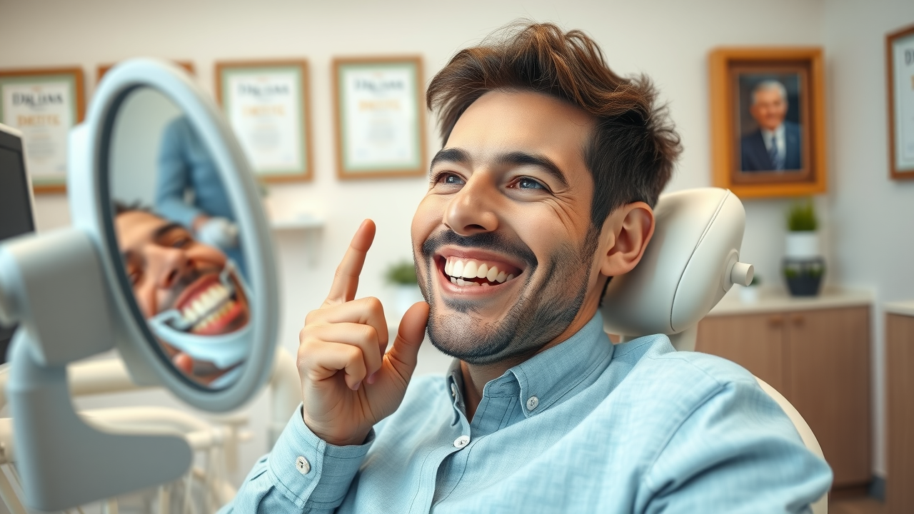 Diverse patient smiling at beautiful straight teeth in Myrtle Beach orthodontic clinic, symbolizing patient satisfaction after expert orthodontic treatment.