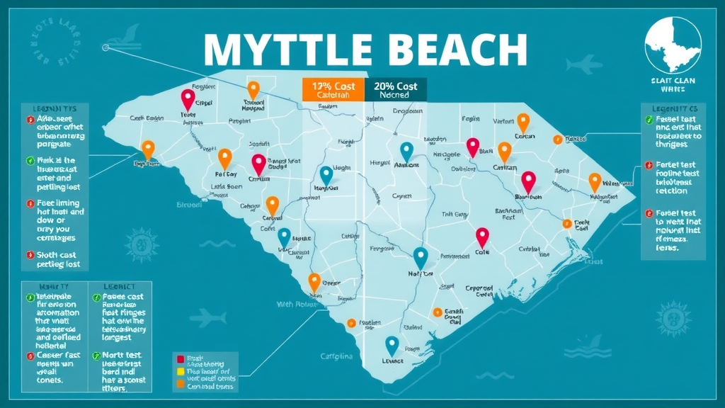 infographic map comparing Myrtle Beach braces cost to other South Carolina regions, showing average costs and coastal icons