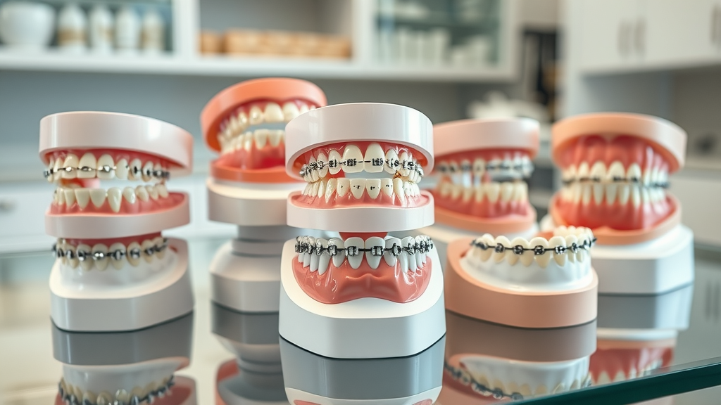 Comparative display of metal, ceramic, clear aligner, and lingual braces in Conway, SC