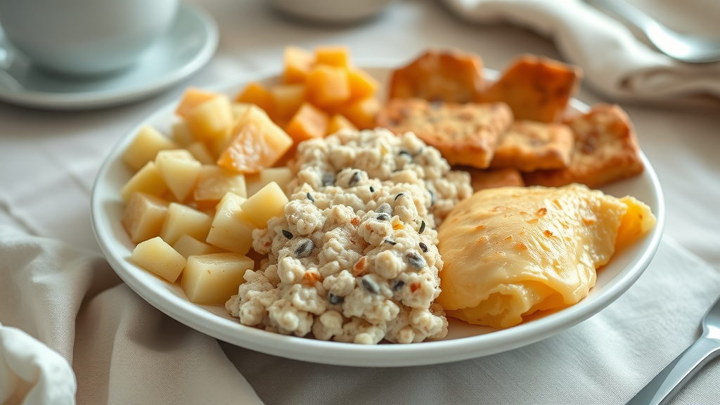 Selection of soft foods including mashed potatoes, applesauce, oatmeal, and scrambled eggs for first day with braces