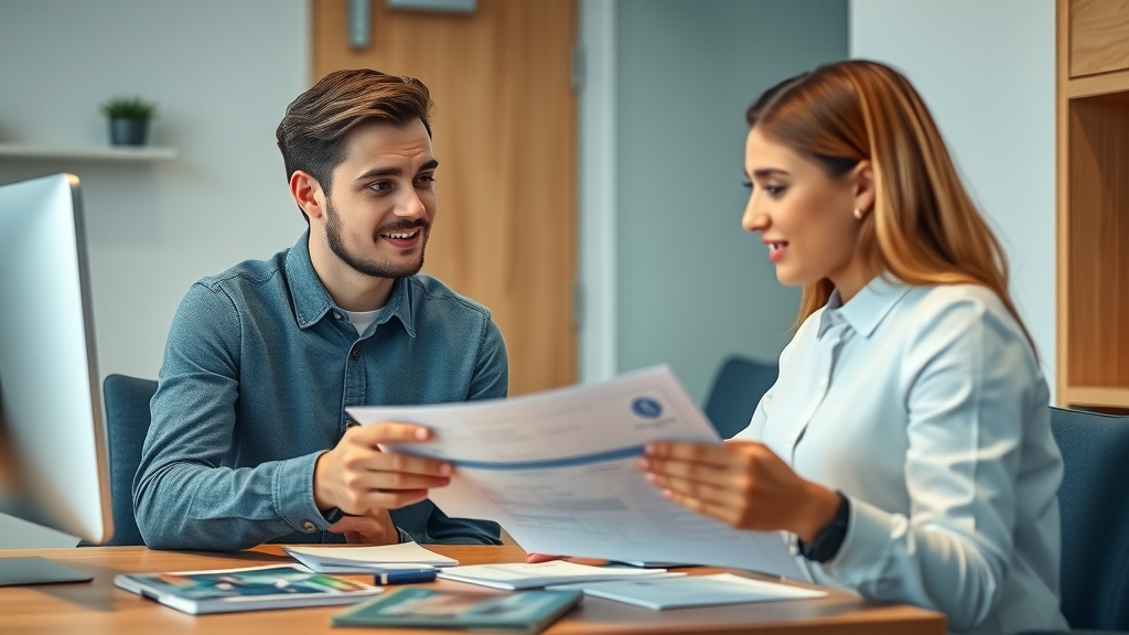 Young adult consulting with orthodontist about payment options and financing, demonstrating an important step in what to ask before choosing an orthodontist in Murrells Inlet.