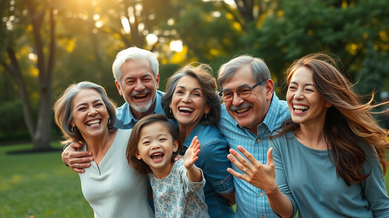 Happy multigenerational family smiling and playing outdoors, representing the healthy, beautiful smile outcomes achieved by asking the right questions before choosing an orthodontist in Murrells Inlet.