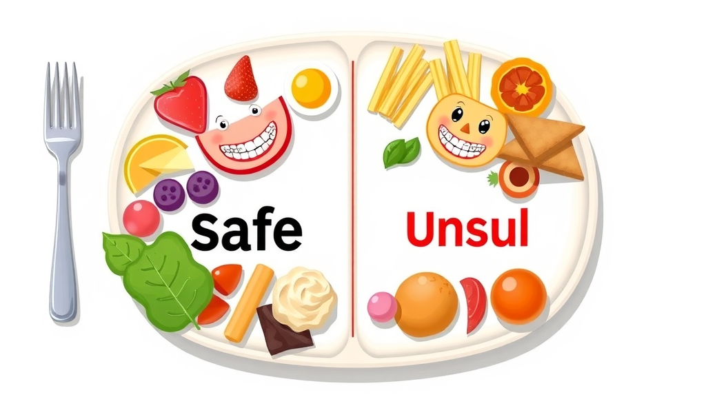 Safe versus unsafe foods for braces, chart illustrating foods you can eat and foods to avoid for optimal braces care