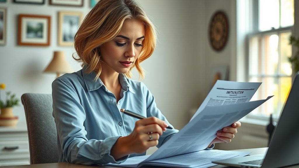 professional woman reviews dental insurance documents at home in Pawleys Island to maximize insurance coverage for braces