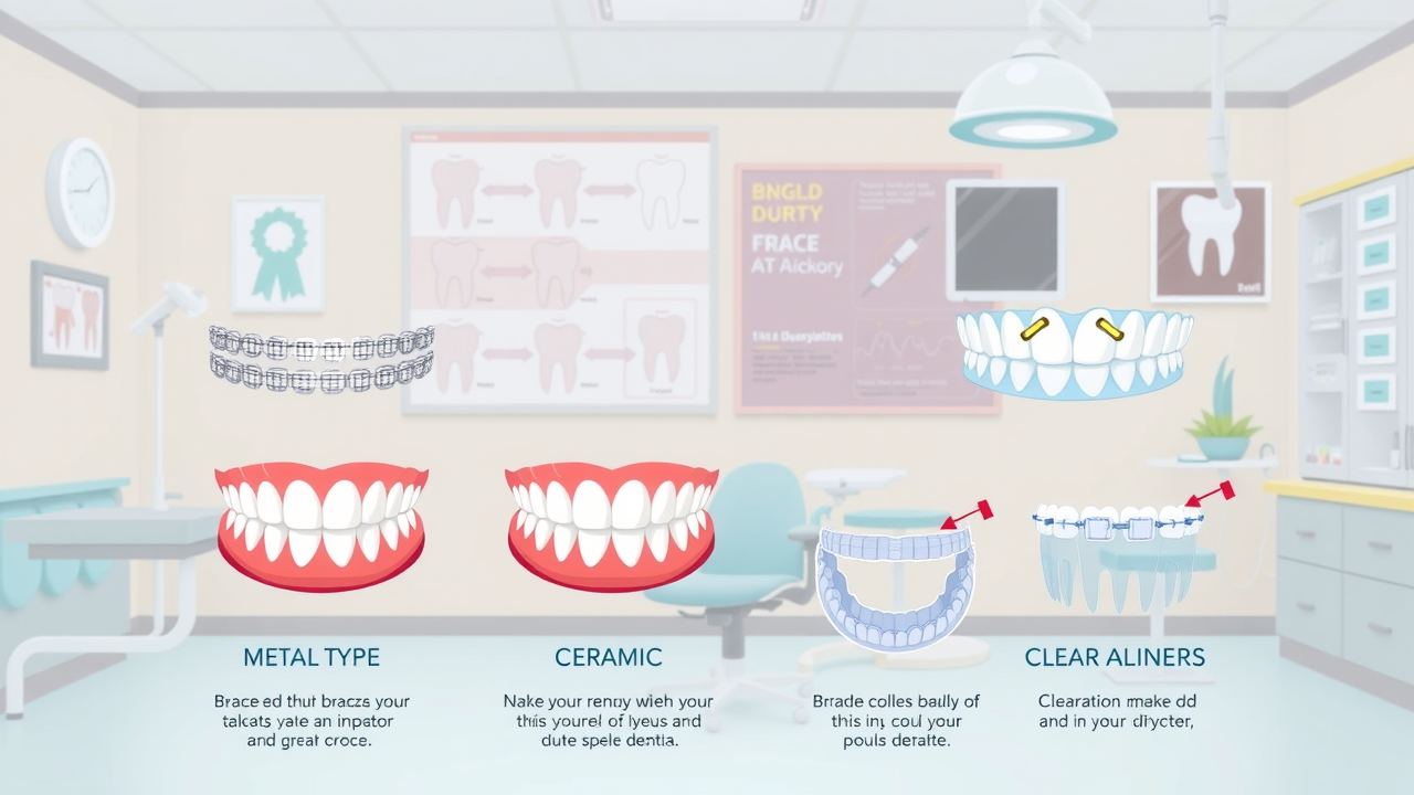 Infographic showing metal braces, ceramic braces, and clear aligners—options affecting North Myrtle Beach braces cost
