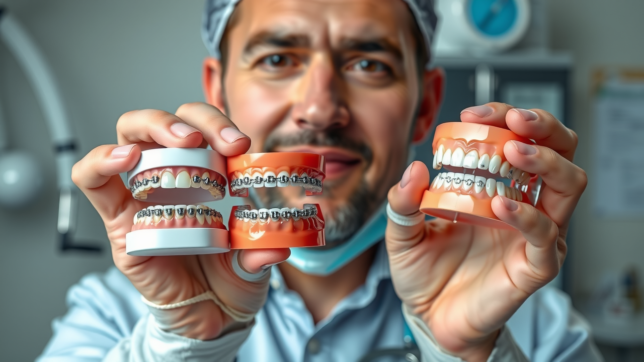 Orthodontist in Pawleys Island demonstrating dental models for braces and Invisalign options, pawleys island orthodontist directory