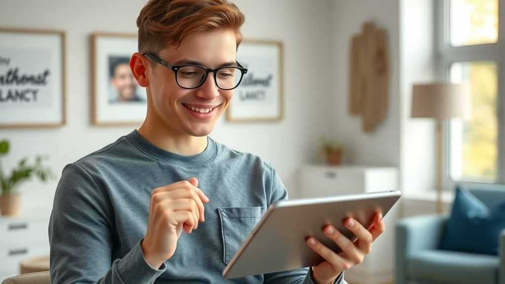 Confident young adult browsing the Pawleys Island orthodontist directory on a tablet at home, pawleys island orthodontist directory