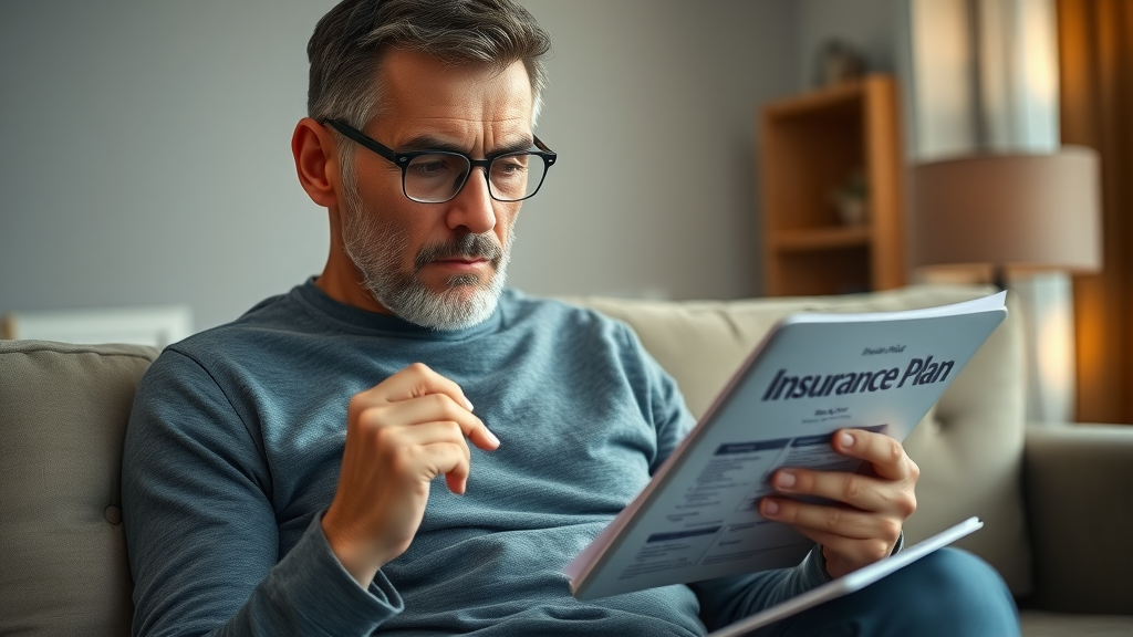 Person reviews insurance plan on a tablet in living room, contemplating dental care and orthodontic benefits, highlighting insurance coverage decisions in Grand Strand