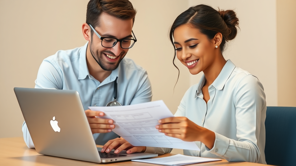 Friendly orthodontic consultant helping patient fill payment application, showing guidance, support, paperwork for payment plans & financing for braces in Conway and beyond