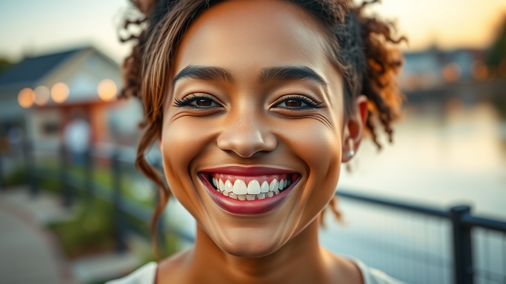 happy orthodontic patient smiling after braces treatment at Conway landmark