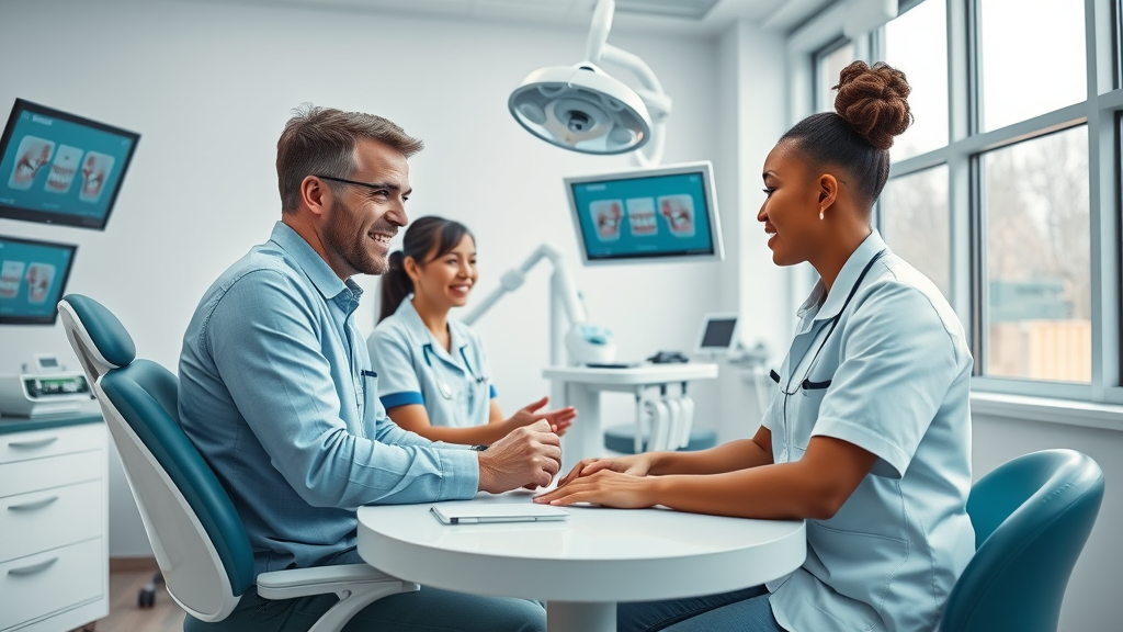 grand strand orthodontist search: your step-by-step local checklist - Modern orthodontic clinic interior with advanced dental equipment; staff explains treatments to a diverse patient