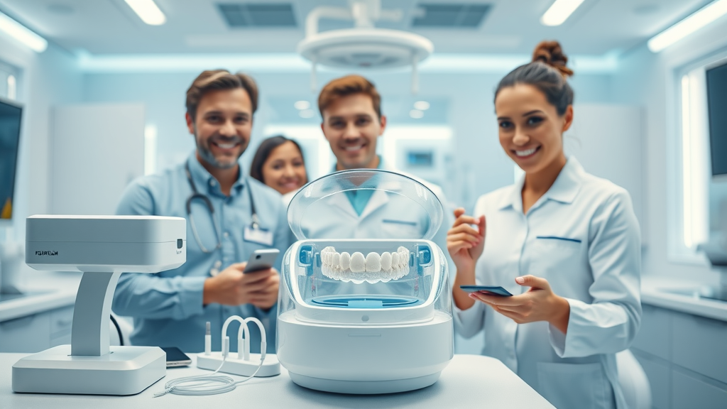 grand strand orthodontist search: your step-by-step local checklist - Detailed display of clear aligners and digital scanning equipment with friendly dental team demonstrating in a modern clinic