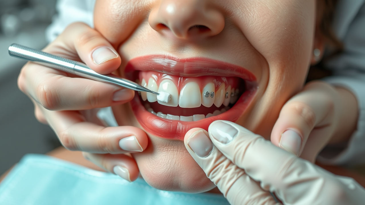Close-up of orthodontic wax being applied to braces for comfort in Pawleys Island dental office
