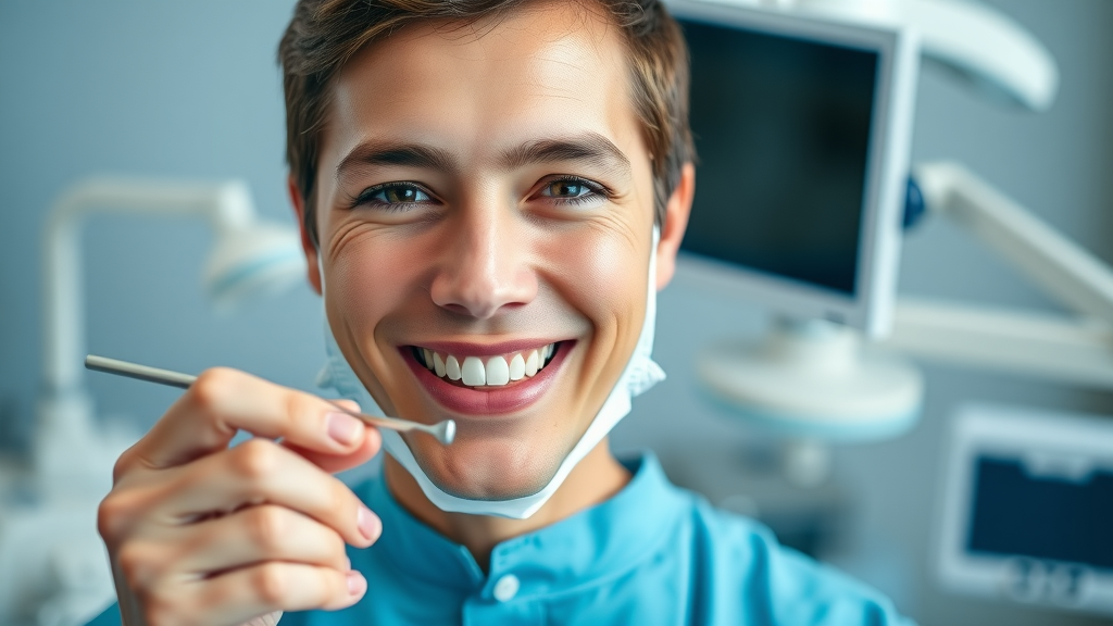 Professional certified orthodontist at Murrells Inlet Smile Center, holding dental tool, modern clinical background