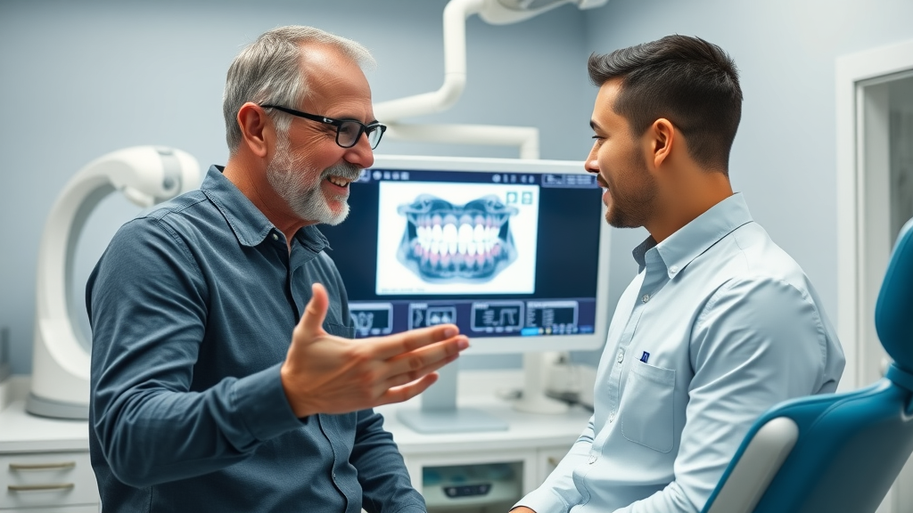 attentive orthodontist in North Myrtle Beach reviewing digital scan and treatment plan with Invisalign patient.