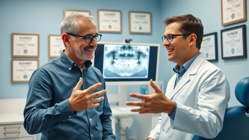 adult consulting with local orthodontist, reviewing dental x-rays for adult orthodontic treatment, Murrells Inlet dental office