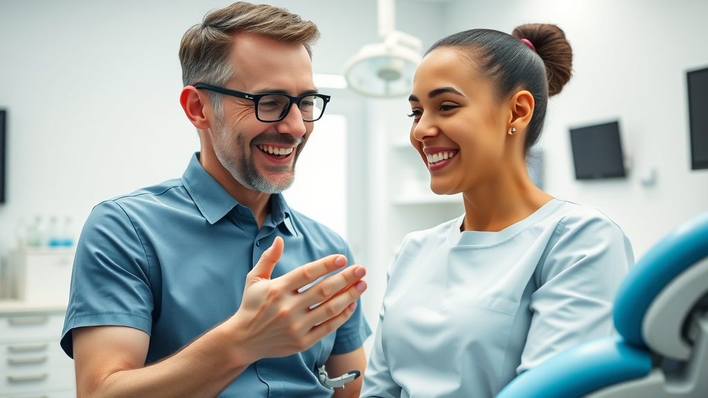 Modern orthodontic clinic in Georgetown, SC, friendly orthodontist and patient discussing dental treatment options for braces process; advanced equipment and inviting atmosphere; georgetown, sc braces process: from consultation to retainers