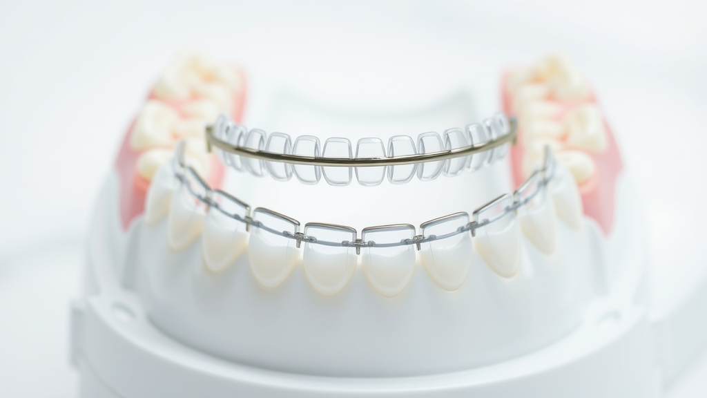 Close-up photo of Hawley retainer and fixed retainer side by side on a dental model in South Carolina for lasting orthodontic care