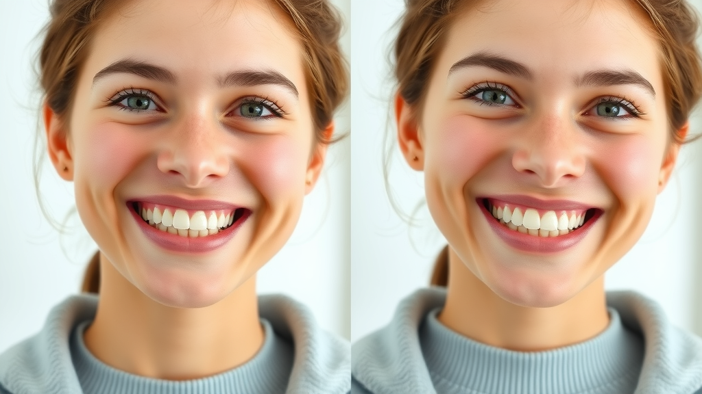 Before and after photo comparison of young adult patient from Georgetown SC showing orthodontic treatment results and healthy smile