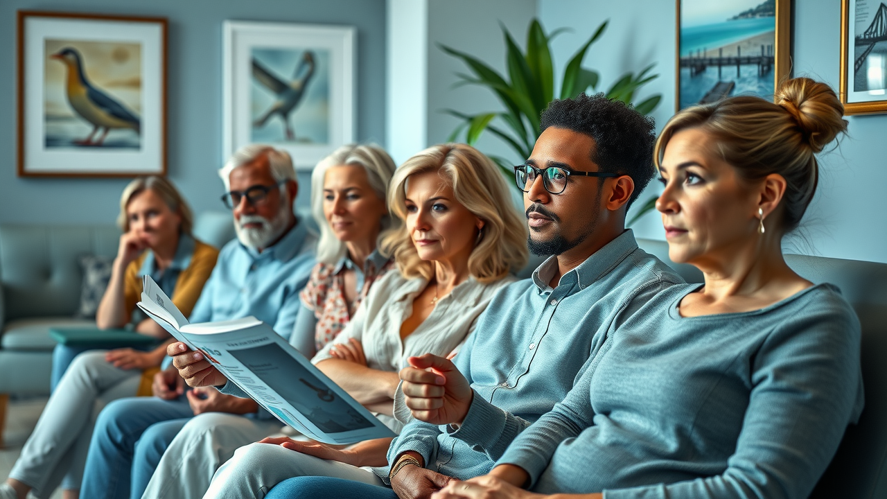 diverse group of older adults awaiting adult orthodontic treatment options in Pawleys Island dental clinic