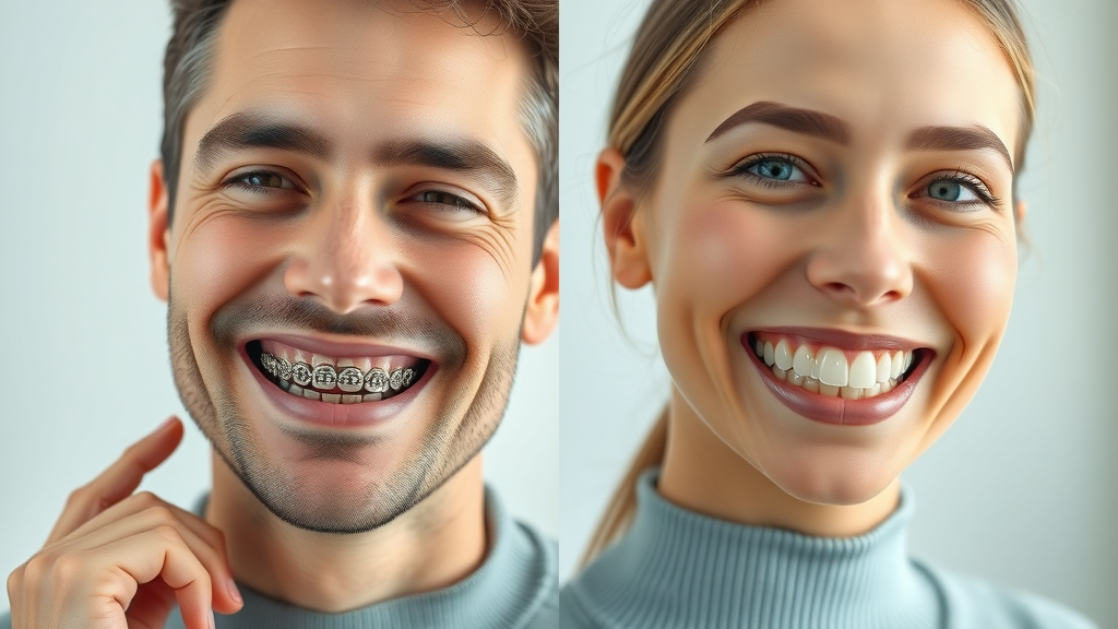 Side-by-side comparison of braces versus clear aligners for orthodontic treatment