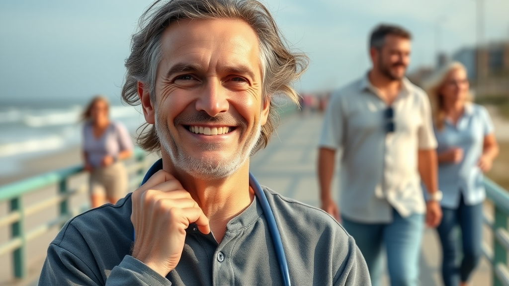Inspiring adult patient enjoying a confident smile after orthodontic treatment at the Myrtle Beach boardwalk, showing the power of smile transformations: adult orthodontic success stories in the Grand Strand