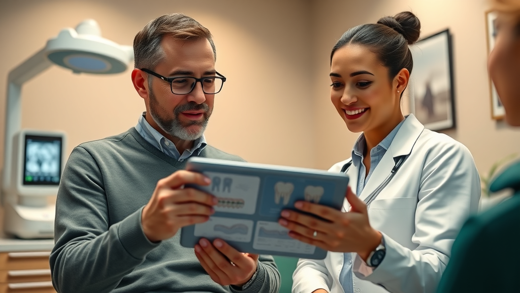 orthodontist reviewing digital reviews on tablet during a consultation, orthodontist in conway sc what they do