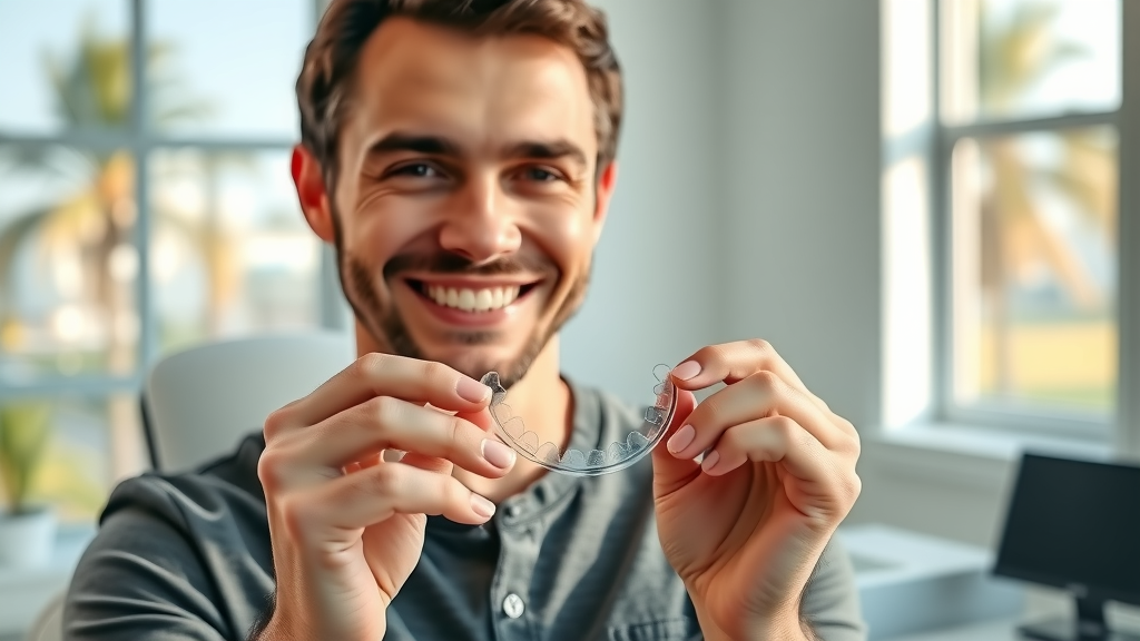 Split-screen demonstration of metal braces and ceramic braces on smiling teens at a Myrtle Beach dental office. Highlighting metal and clear brackets.